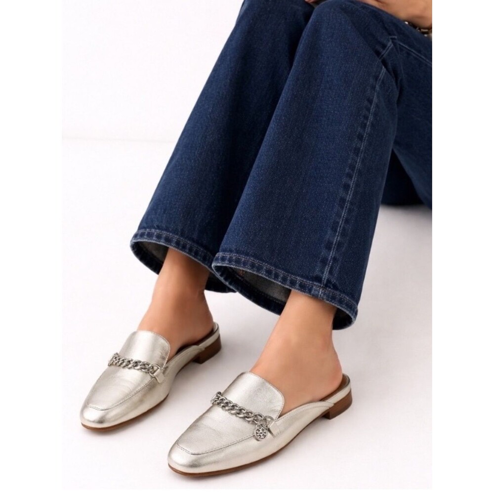 TORY BURCH Mini Benton Leather Loafer Slide in Gold Size 6